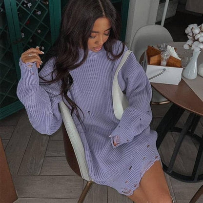 Dressbetty - Knitted Long Sleeve Loose Sweater Dress