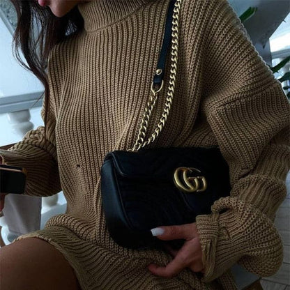 Dressbetty - Knitted Long Sleeve Loose Sweater Dress