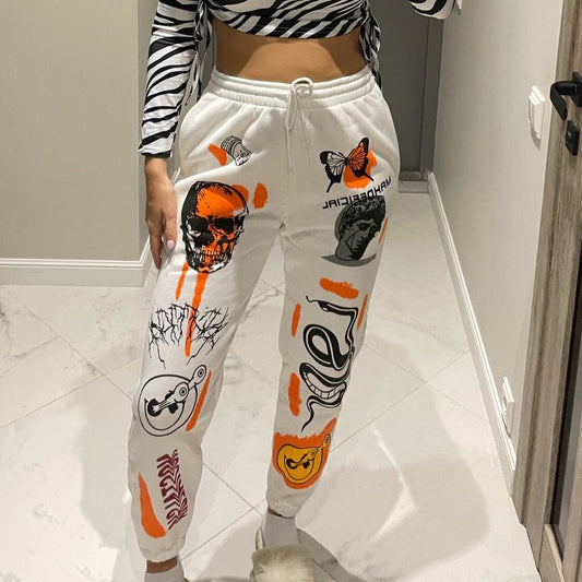 Woman Sweatpants Trousers Harajuku Jogger Cartoon Skull Print Urban Sweat Pants