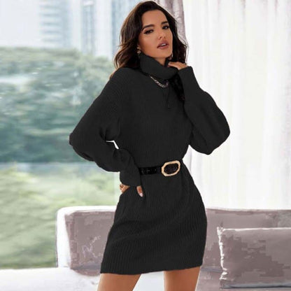 Dressbetty - Knitted Turtleneck Loose Sweater Dress
