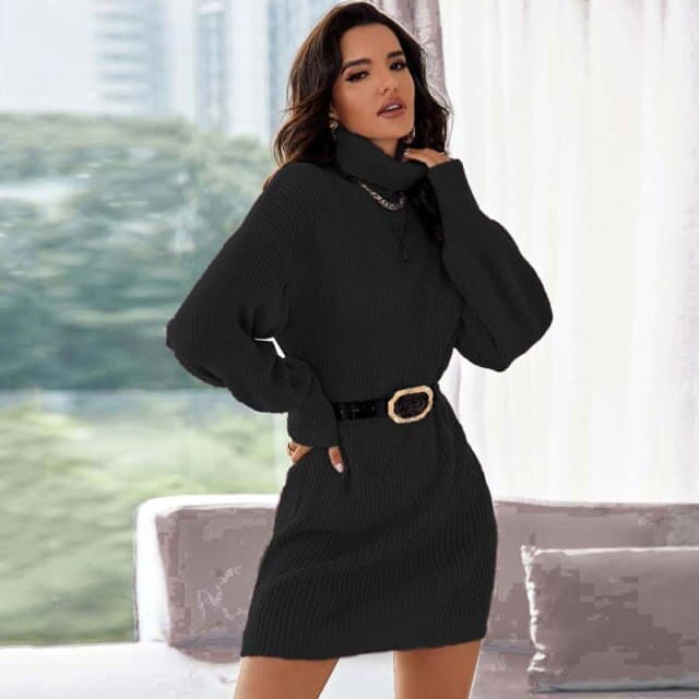 Dressbetty - Knitted Turtleneck Loose Sweater Dress