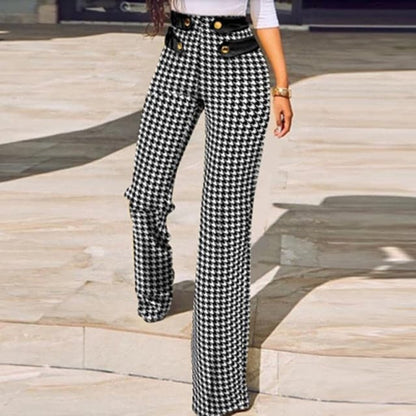 Skinny Straight Pants Spring New New Houndstooth Plaid Print Trouser All Match High Waist Office Suit Slim Trouser
