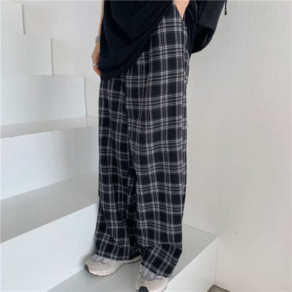 Oversize 3xl Plaid Pants Loose Wide Leg Trousers Ins Retro Teens Straight Trousers Hip-hop