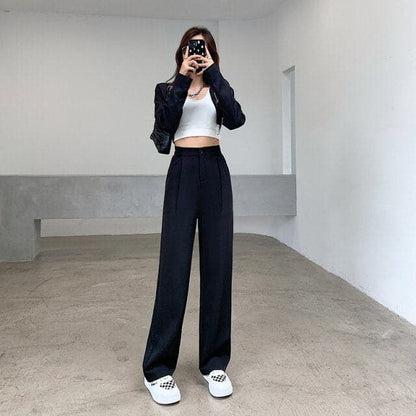 High Waist Floor-length Suits Pants Autumn Winter White Loose Wide Leg Pants Female Office Straight Long Trousers