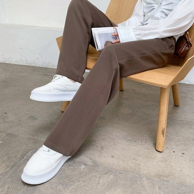 High Waist Floor-length Suits Pants Autumn Winter White Loose Wide Leg Pants Female Office Straight Long Trousers