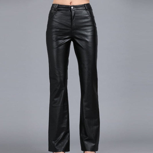 Genuine Leather Pants Autumn Sheepskin Pants Mid Waist Pants Soft Leather Pants Flare Trousers