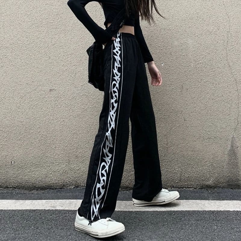 Tie-dyed High-waist Pants for Female Students Loose Fried Street Slim Straight Wide-leg Tide Sports