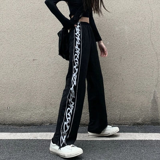 Tie-dyed High-waist Pants for Female Students Loose Fried Street Slim Straight Wide-leg Tide Sports