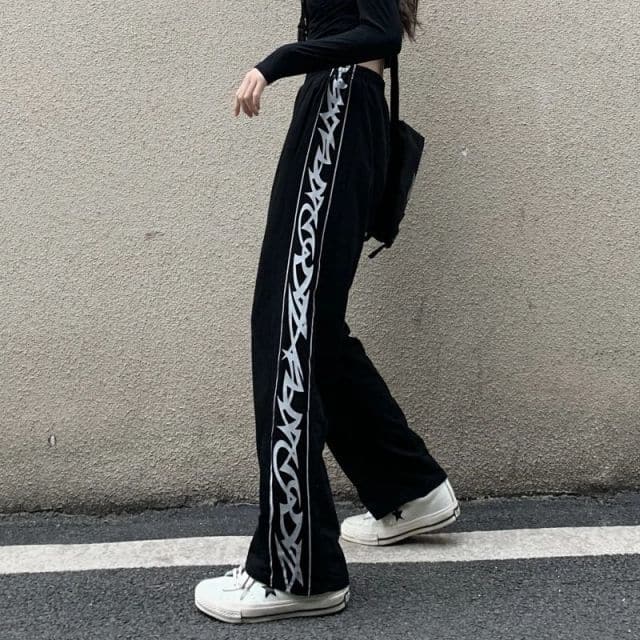 Tie-dyed High-waist Pants for Female Students Loose Fried Street Slim Straight Wide-leg Tide Sports