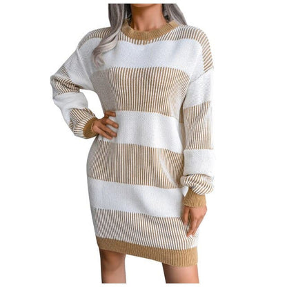 Loose Knitted Round Neck Sweater Dress