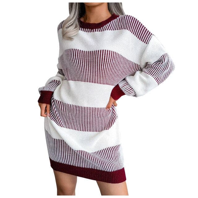Loose Knitted Round Neck Sweater Dress