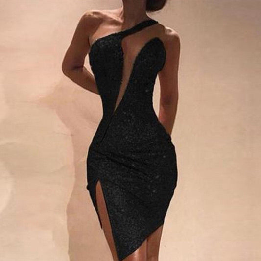 Dresses Clod Shoulder Sequins Split Sleeveless Nightclub Party Sleeveless Mini Dress for