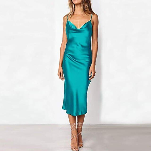 Color Simulation Silk Slim Dress Banquet Halter a Line Mini Dress Wrap Sundress Robe