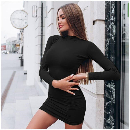 Color Turtleneck Skinny Mini Dress