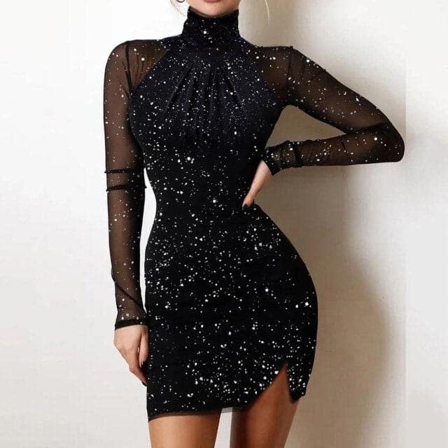 Mesh Sleeve Long Sleeve A-line Mini Dresses
