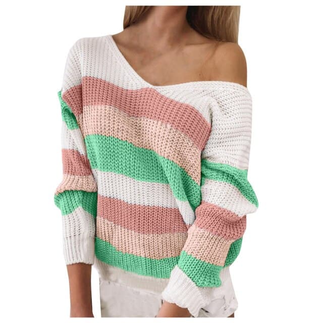 Dressbetty - Long-sleeved V-neck Loose Stitching Sweater