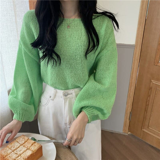 Dressbetty - Knitted Sweaters Woman Colorblock Pull Femme Long Sleeve Crop Top Sweater Winter Clothes Korean