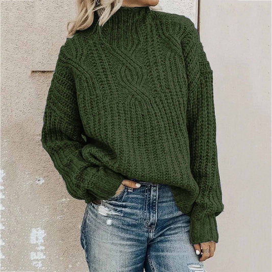 Dressbetty - Turtleneck Jacquard Sweater Loose Long Sleeve Temperament Commute Knitted Pullover Top Pull