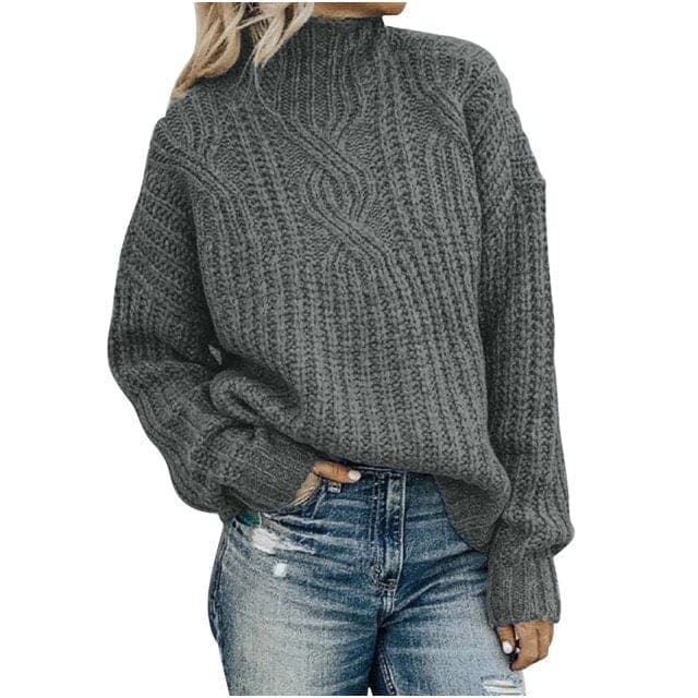 Dressbetty - Turtleneck Jacquard Sweater Loose Long Sleeve Temperament Commute Knitted Pullover Top Pull