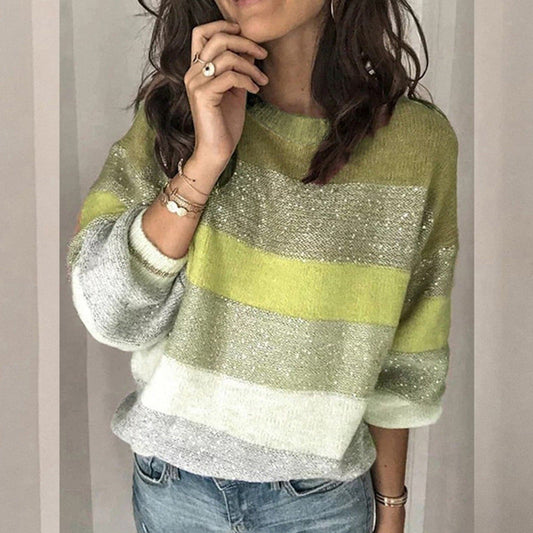 Dressbetty - Sweaters Korean Harajuku Loose Stripe Stitching Commute Jacquard Knitted Pullover Jumper