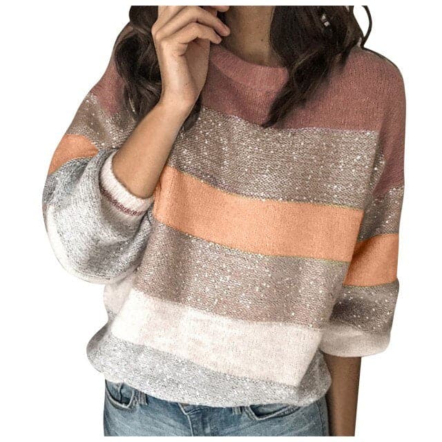 Dressbetty - Sweaters Korean Harajuku Loose Stripe Stitching Commute Jacquard Knitted Pullover Jumper