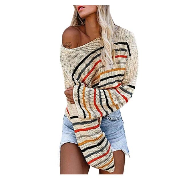 Dressbetty - Stripe Printed Sweaters Loose Long Sleeve Striped Color Block Knitted Pullover Y2k Jerseys Jumper