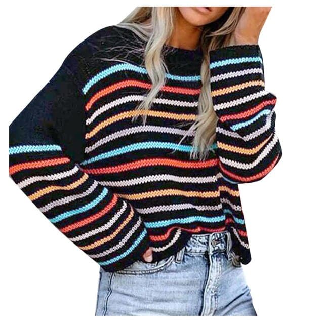 Dressbetty - Stripe Printed Sweaters Loose Long Sleeve Striped Color Block Knitted Pullover Y2k Jerseys Jumper