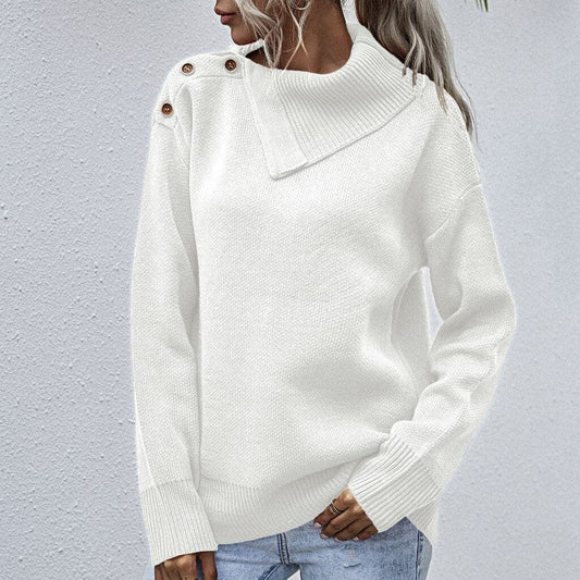Dressbetty - Winter Warm Color Button Turtleneck Causal Loose Long Sleeves Socket Sweater Pullovers Tops Pull Femme
