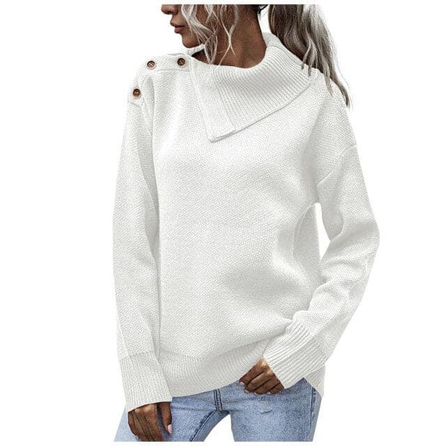 Dressbetty - Winter Warm Color Button Turtleneck Causal Loose Long Sleeves Socket Sweater Pullovers Tops Pull Femme