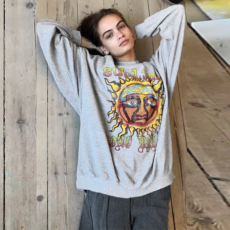 Oversized Hoodies Sun Printed Thin Pullovers O Neck Y2k Autumn Outfits Sweatshirt