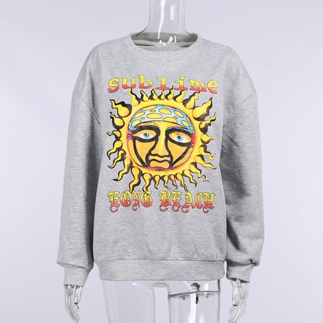 Oversized Hoodies Sun Printed Thin Pullovers O Neck Y2k Autumn Outfits Sweatshirt