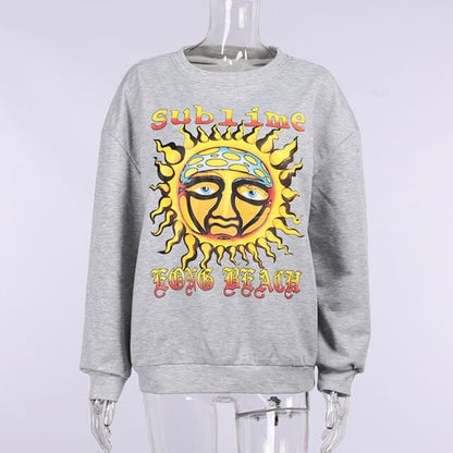 Oversized Hoodies Sun Printed Thin Pullovers O Neck Y2k Autumn Outfits Sweatshirt