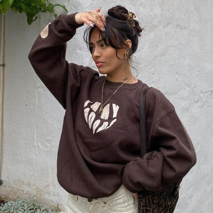 Oversized Hoodie Letter Heart Printed Sweatshirt Crewneck Long Sleeve Pullovers Autumn Pullovers