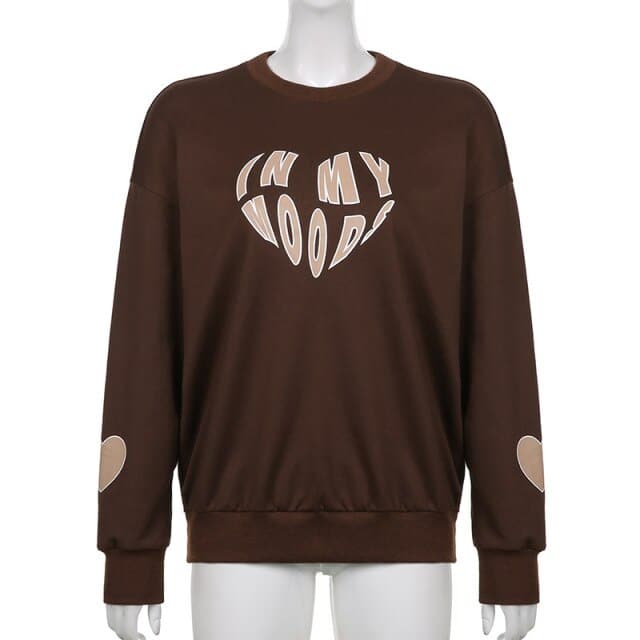 Oversized Hoodie Letter Heart Printed Sweatshirt Crewneck Long Sleeve Pullovers Autumn Pullovers
