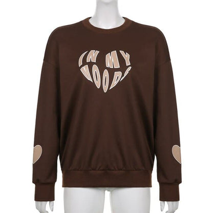 Oversized Hoodie Letter Heart Printed Sweatshirt Crewneck Long Sleeve Pullovers Autumn Pullovers