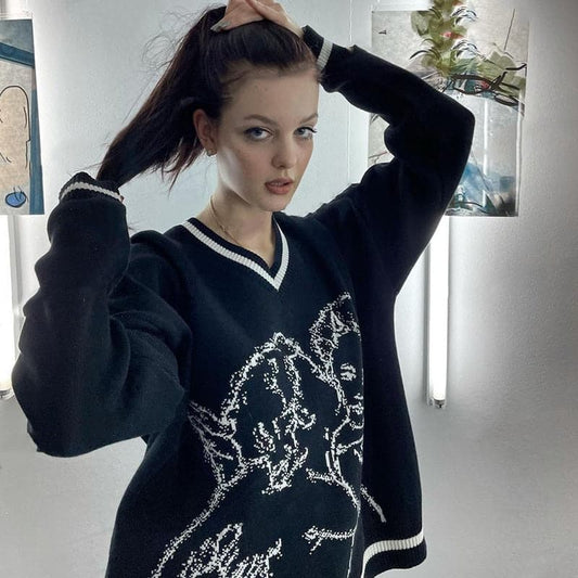 Sweaters Knitted Pullover Cupid Jacquard Hip Hop Spring Autumn Harajuku Oversized Loose Outwear Jumper