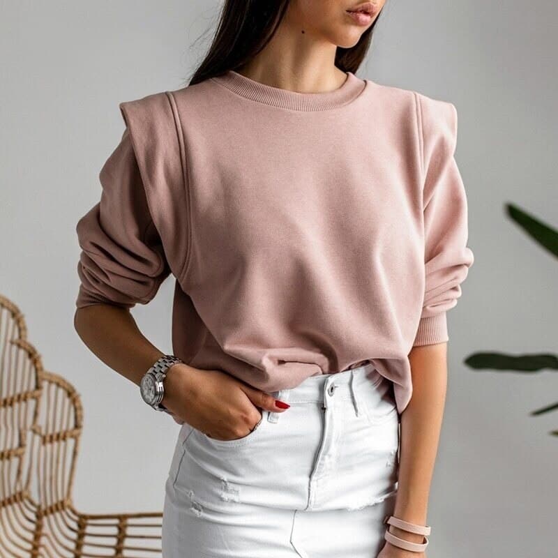 Slim Hoodies Sweatshirt Pink Knitted
