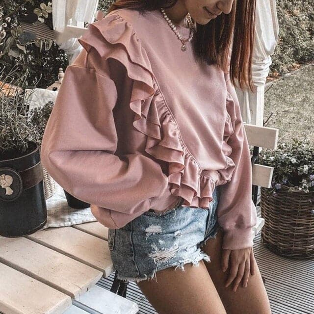 Slim Hoodies Sweatshirt Pink Knitted