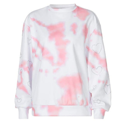 Y2k Pink Tie Dye Hoodies Loose Oversized Long Sleeve O-neck Sweatshirt Autumn Winter Clothes Patchwork Pullover