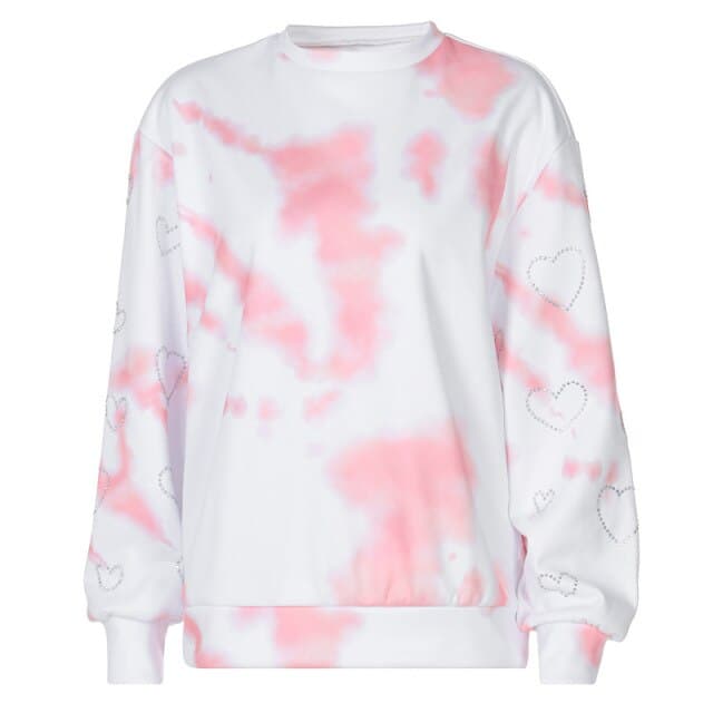 Y2k Pink Tie Dye Hoodies Loose Oversized Long Sleeve O-neck Sweatshirt Autumn Winter Clothes Patchwork Pullover