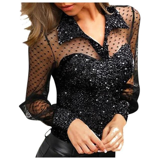 Tops and Blouses Embroidery V Neck Arm Shaper Top Sheer Mesh Yoke Blouse Shirt Tops