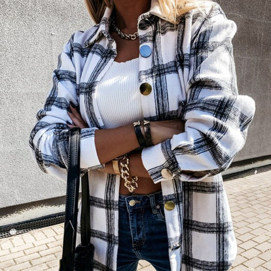 Dressbetty - Long Sleeve Plaid Jacket Autumn Winter Oversized Coat Loose Outwear Top