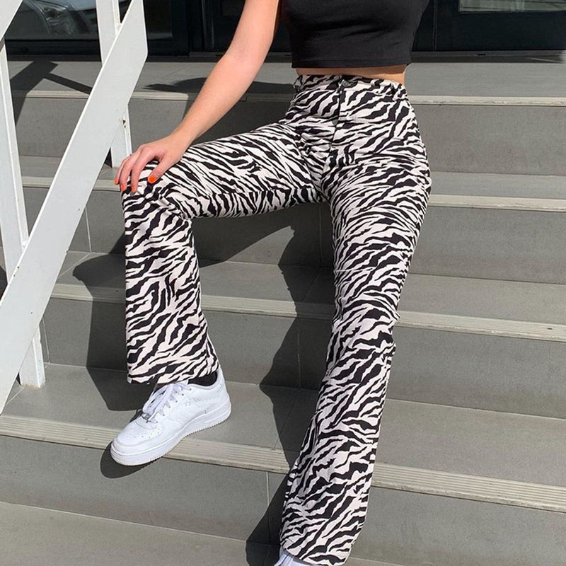 Fashionable Painted Pattern Jeans Pocket High Waist Straight Leg Pants Personalized Pants