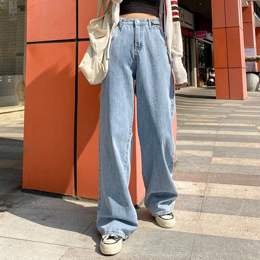 Woman Jeans High Waist Clothes Wide Leg Denim Clothing Blue Quality Harajuku Straight Pants