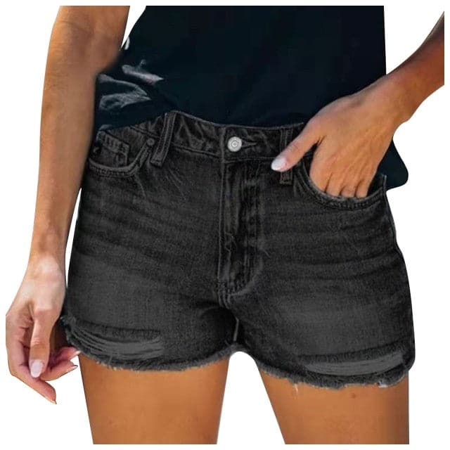 Black Blue Gary Stretch Pockets Denim Shorts Frayed Edge Ripped Hot Shorts New Jeans Y2k Cloth