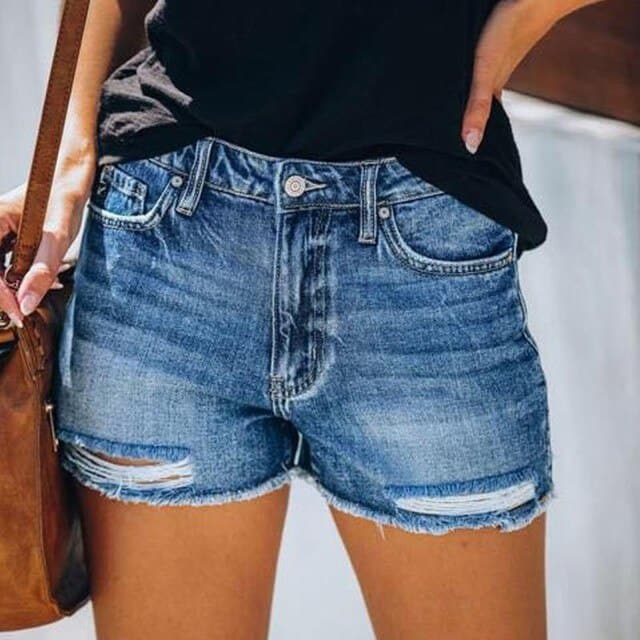 Black Blue Gary Stretch Pockets Denim Shorts Frayed Edge Ripped Hot Shorts New Jeans Y2k Cloth