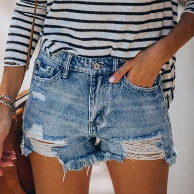 Black Blue Gary Stretch Pockets Denim Shorts Frayed Edge Ripped Hot Shorts New Jeans Y2k Cloth