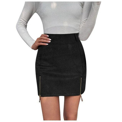 Mini Skirt Suede Zipper Bandage Slim Autumn New Korean High Waist A-line Slits Bodycon Skirts