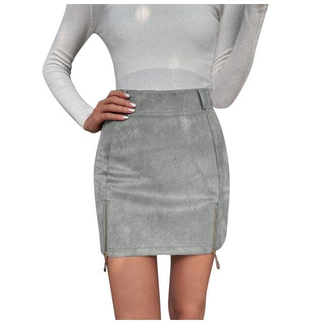 Mini Skirt Suede Zipper Bandage Slim Autumn New Korean High Waist A-line Slits Bodycon Skirts