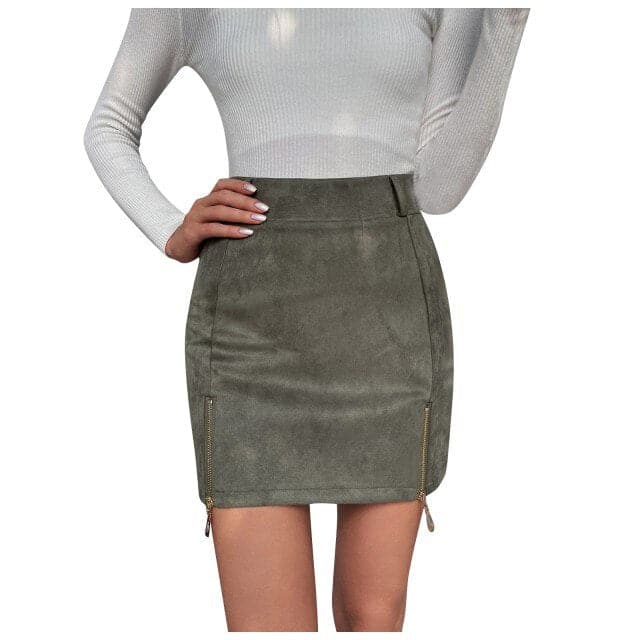Mini Skirt Suede Zipper Bandage Slim Autumn New Korean High Waist A-line Slits Bodycon Skirts